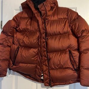 BURNT ORANGE SHINY LULULEMON PUFFER JACKET